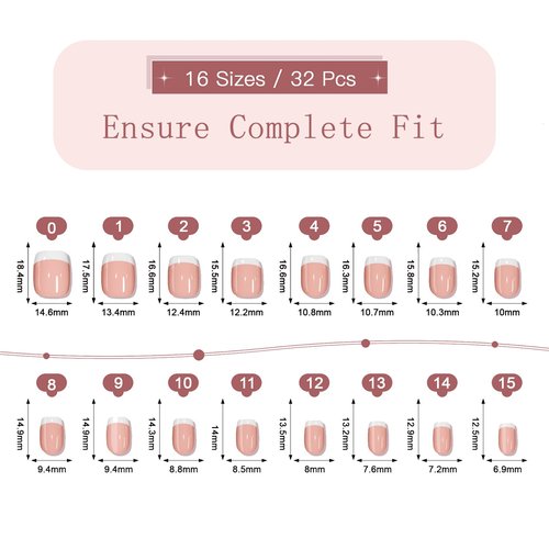 Short Square Press On Nails (Pink Horizon) Reusable Natural Stick On Nails with Glue in 15 Sizes – 32 Soft Gel Fake Nails Kit