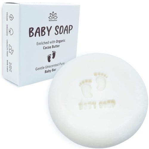 Relaxcation Unscented Baby Soap Bar - Organic Cold Process Soap with Coconut Oil & Cocoa Butter - Gentle for Newborns & Kids