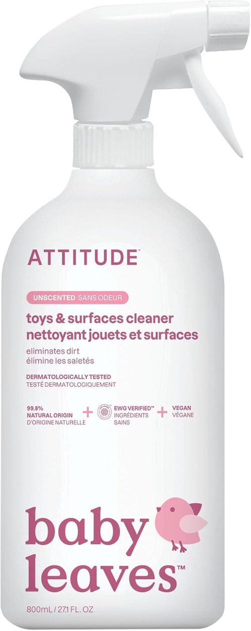 ATTITUDE Baby & Kids Toy Cleaner Spray - EWG Verified Multi-Surface Formula, Naturally Derived & Vegan, 27.1 Fl Oz