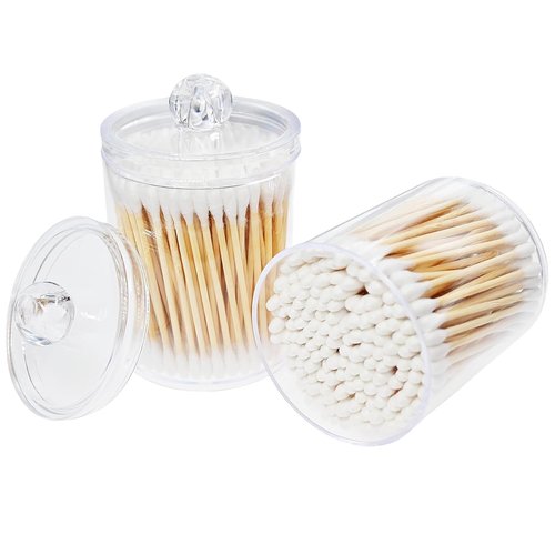 RIKWOG Cotton Swabs - 1200 Count Bamboo Sticks with Clear Containers for Makeup & Personal Care