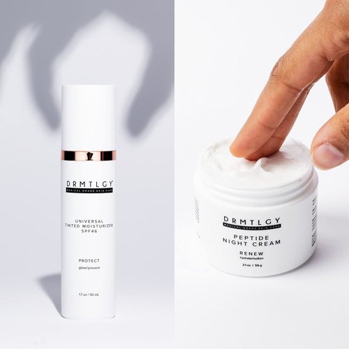 DRMTLGY Universal Tinted Moisturizer with SPF 46 & Peptide Night Cream Set- Universal Tinted SPF & Face Moisturizer 2 Pack