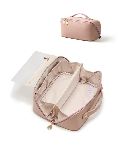 EACHY Travel Makeup Bag,Large Capacity Cosmetic Bags for Women,Waterproof Portable Pouch Open Flat Toiletry Bag Make up Bag with Divider and Handle