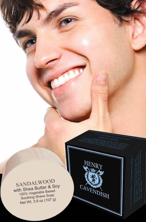 Henry Cavendish Sandalwood Shave Soap - All-Natural Moisturizing Shaving Puck with Shea Butter & Coconut Oil | 4 Oz Refill
