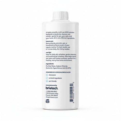 BRIOTECH Pure Hypochlorous Acid Cleanser, Original Premium HOCl Topical Solution, Multi-Purpose Cleaner, Family Approved & Pet Friendly, 32 fl oz Refill