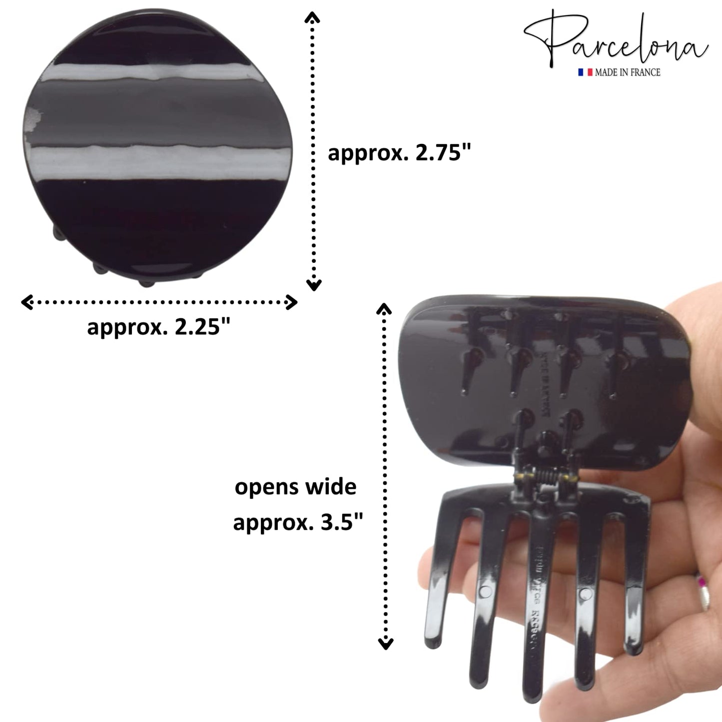 Parcelona France Onde Glossy Black Celluloid Side Slide In Secure Grip Hair Updo Hinge Duck Hair Claw -2 3/4 Inch (Black)