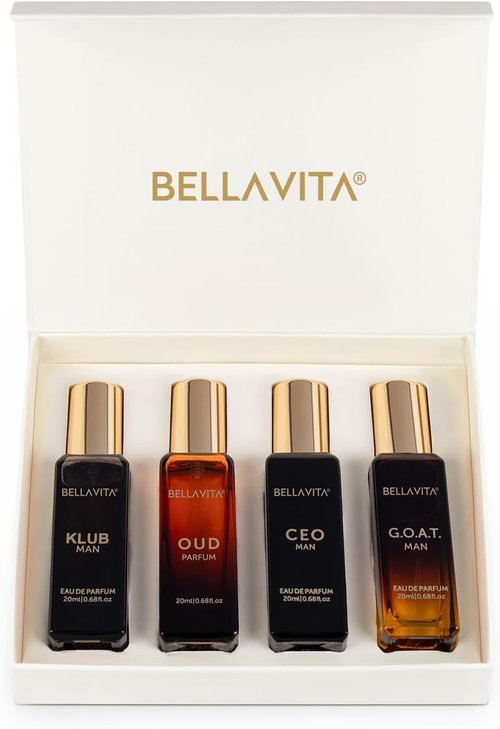 Bellavita Luxury Men's Perfume Gift Set - CEO Man, G.O.A.T., Klub & Oud | 80ml | Long-Lasting Fragrance with Lavender, Patchouli, Lemon & Caramel Notes