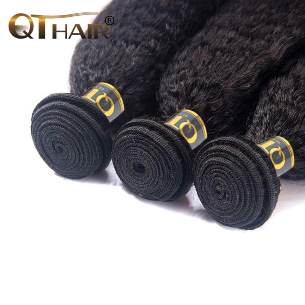 QTHAIR 14A Brazilian Human Hair Kinky Straight Bundles(20 22 24inch) Yaki Straight Human Hair 3 Bundles 100% Unprocessed Brazilian Virgin Human Hair Bundles Natural Color