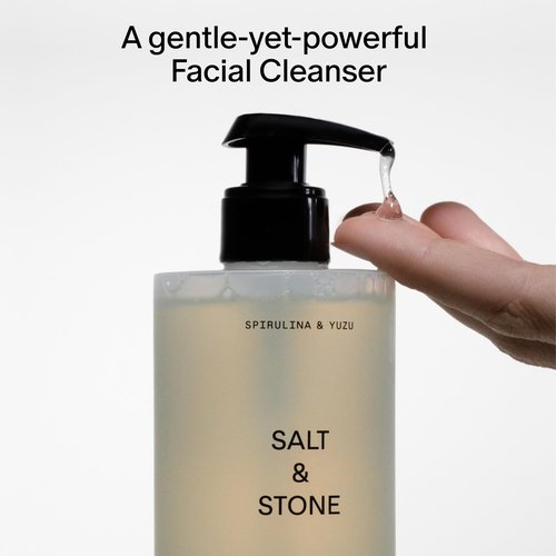 Salt & Stone Facial Cleanser - Spirulina & Yuzu Gentle Wash with Hyaluronic Acid | 7.2 oz, Vegan & Cruelty-Free