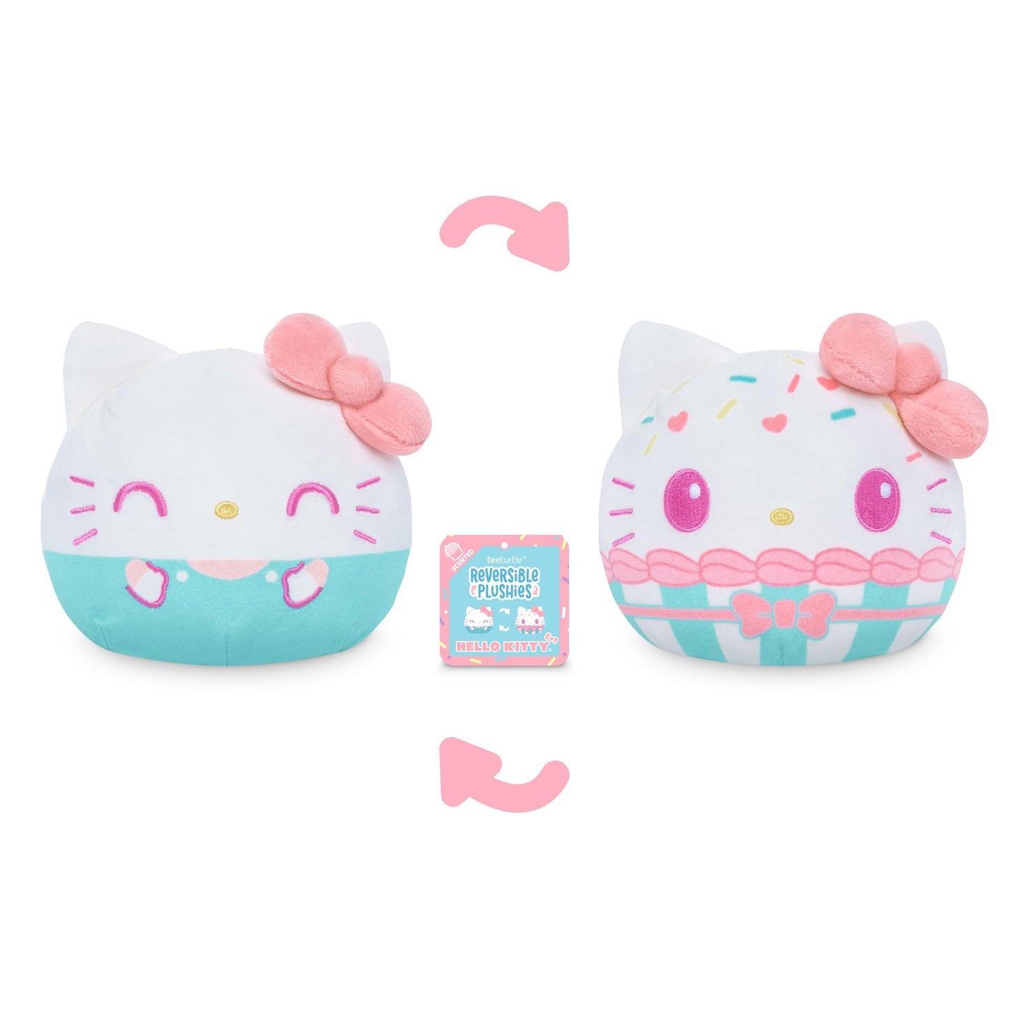 TeeTurtle Reversible Sanrio Hello Kitty 4-Inch Cupcake Two-Sided Flip Plush Toy with Embroidered Details - Cute Mini Collectible Plush for Kids, Teens, and Adults