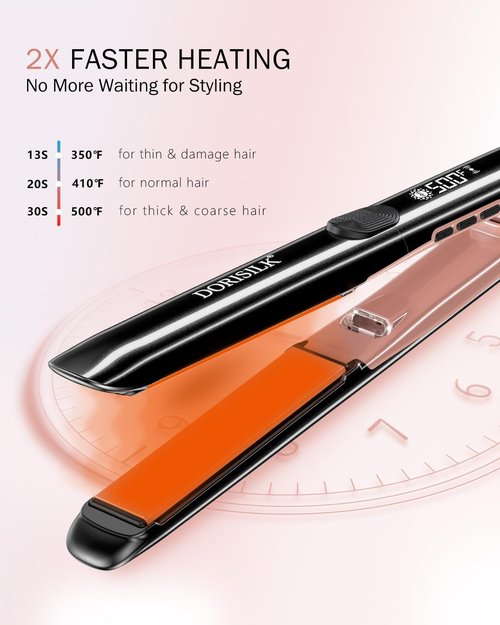 DORISILK 2-in-1 Hair Straightener & Curler - 500°F Fast Heating Ceramic Flat Iron | Dual Voltage Travel Friendly