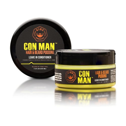 GIBS Con Man Hair & Beard Pudding - Leave-In Conditioner & Curl Definer, 7.5 Fl Oz | Green