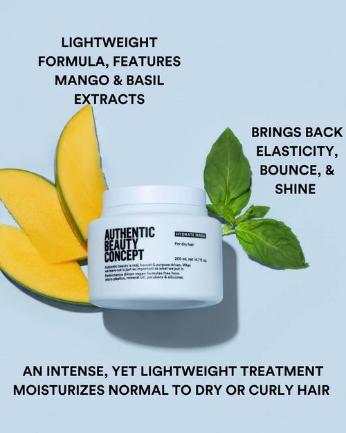 Authentic Beauty Concept Hydrate Mask - Moisture & Shine for Normal to Dry or Curly Hair | Vegan & Cruelty-Free