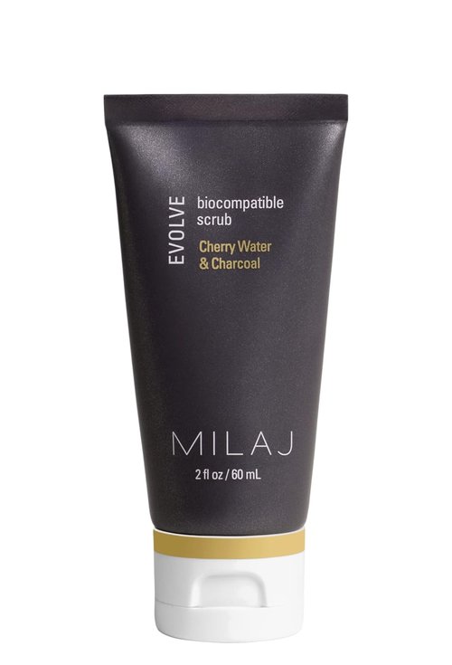 MILAJ Evolve Biocompatible Face Scrub - Charcoal & Cherry Water Exfoliator for Pore Cleansing | 2fl oz