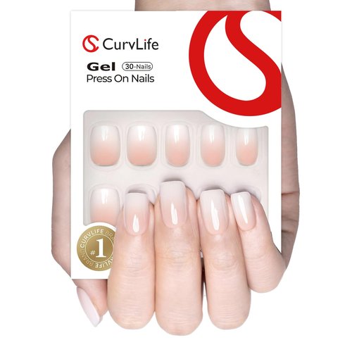 Curvlife Soft Gel Press on Nails, Fake Nails with Plain gradient Design Full Cover False Nails for Women Reusable Nail Kit with Nail Glue Adhesive Tabs