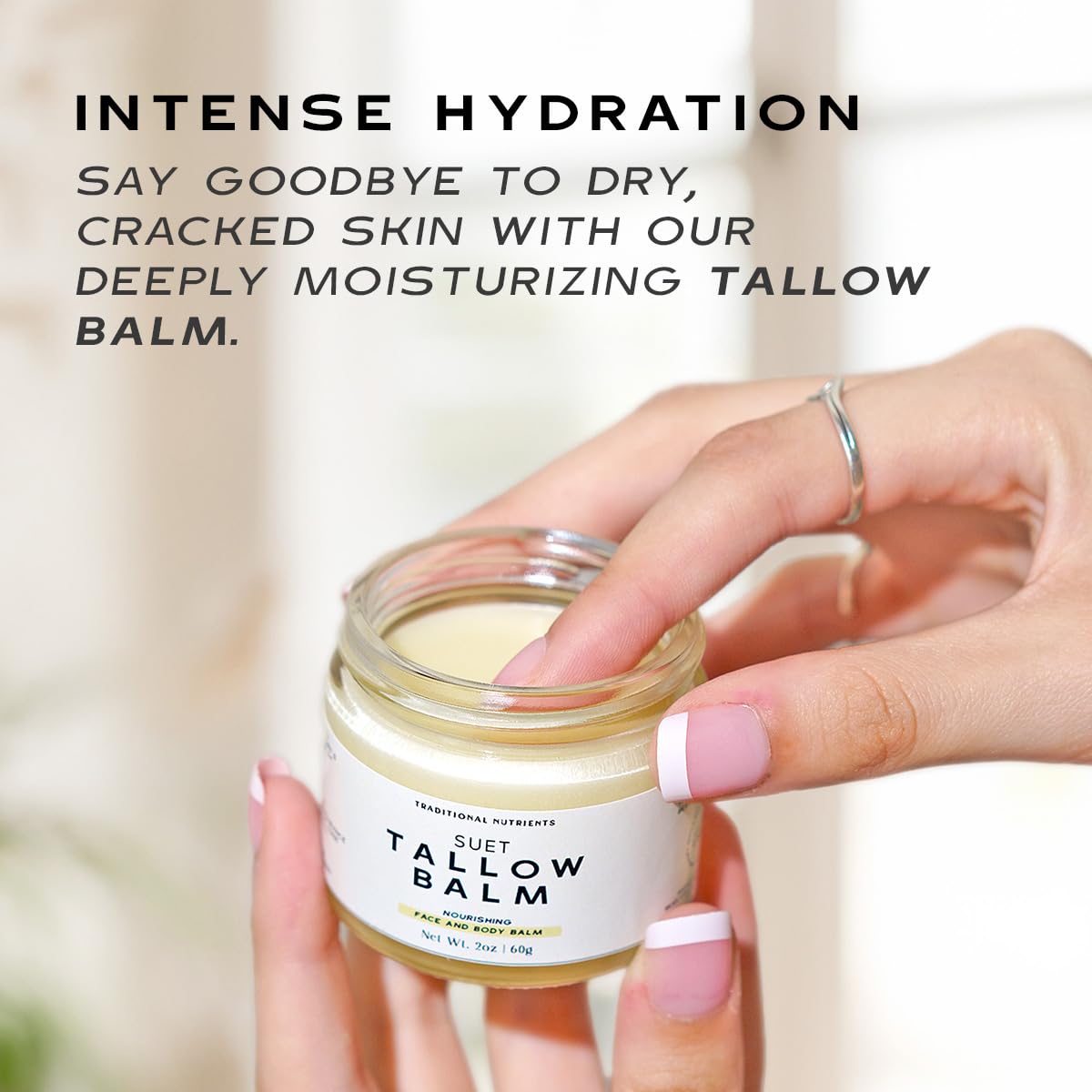 TRADITIONAL NUTRIENTS Suet Beef Tallow + Raw Honey Balm for Skin with Vanilla Essential Oil, Natural Grass Fed Tallow Moisturizer for Face and Body (2oz)