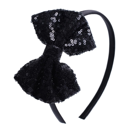 Kiszu Sparkly Sequin Hair Bow Headbands Fashion Glitter Cute Boutique Ribbon Bows for Girls, Kids, and Women (Black)