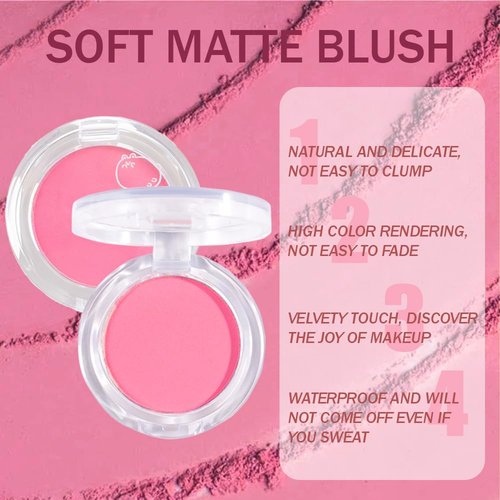Matte Powder Blush by [Brand Name] - Long Lasting, Lightweight Cheek Color | Vegan & Cruelty-Free - #02 Petals Pink