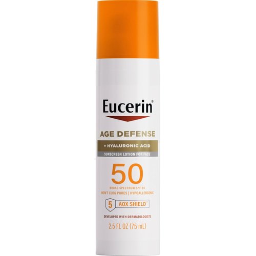 Eucerin Sun Age Defense SPF 50 Face Sunscreen Lotion - Hyaluronic Acid, Hypoallergenic, 2.5 Fl Oz