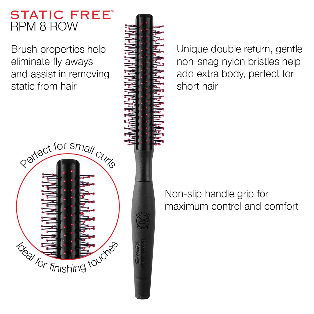 Cricket Static Free RPM 8 Row Round Hair Brush - Curling, Blow Drying, Detangling and Styling Wet or Dry Hair, Suitable for All Hair Types