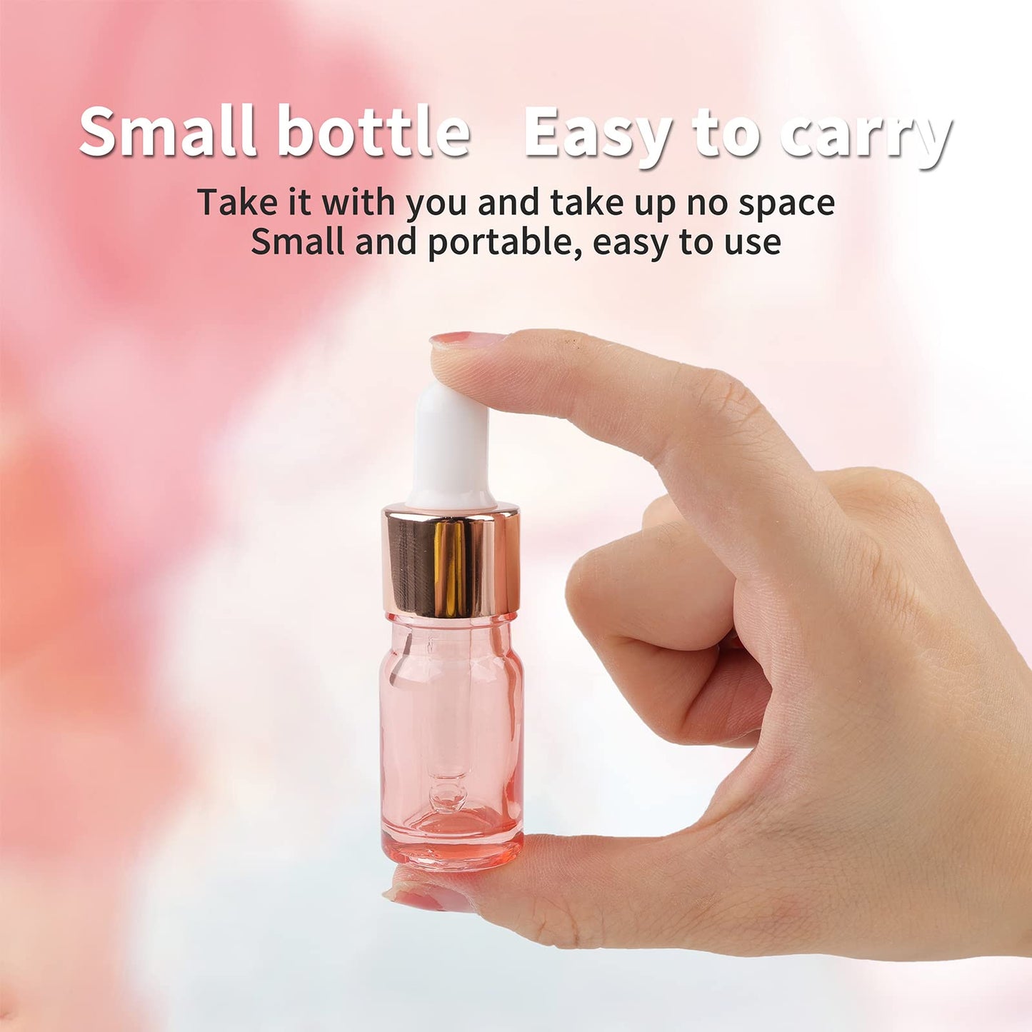 Kesell 8 Pack 5ml Pink Dropper Bottles, Empty Refillable Glass Sample Vials Essential Oils DIY Perfume Travel Container, With Rose-Gold Cap And 3 Funnels