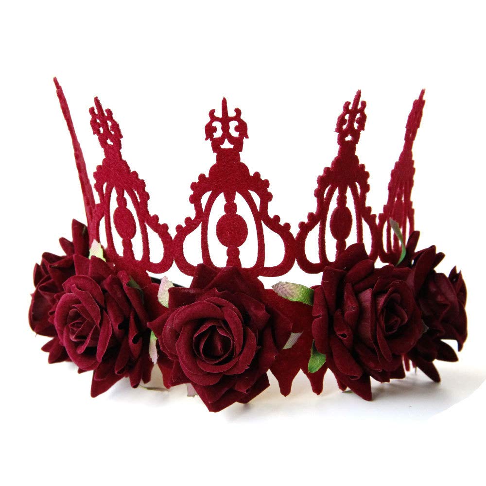 Love Sweety Halloween Vintage Crown Rose Headband Gothic Floral Headpiece (Velvet Red)