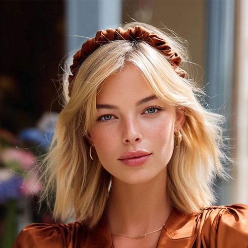 DANKORIER Non Slip Brown Headbands with Comb Pleated Hair Bands for Women 2 Pack (Beige)