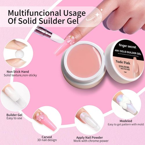 Solid Builder Gel for Nails, Non-Sticky Hand Hard Gel for Nails Nail Extension Gel Nail Art Salon Home Non-Sticky Hand (Set A)