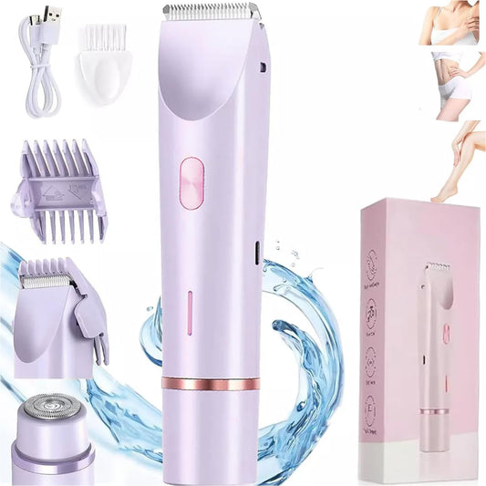 Giroayus Dual Head Shaver Women,2 in 1 Electric Lady Razor Body Trimmer,Leg Hair Remover,Waterproof Wet & Dry Use for Bikini Area,Underarms, Legs, Arms (Purple)
