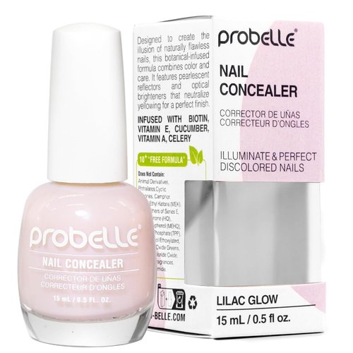 Probelle Illuminating Nail Concealer - Sheer Brightening Nail Polish for Discolored Nails | Vegan, Lilac Glow