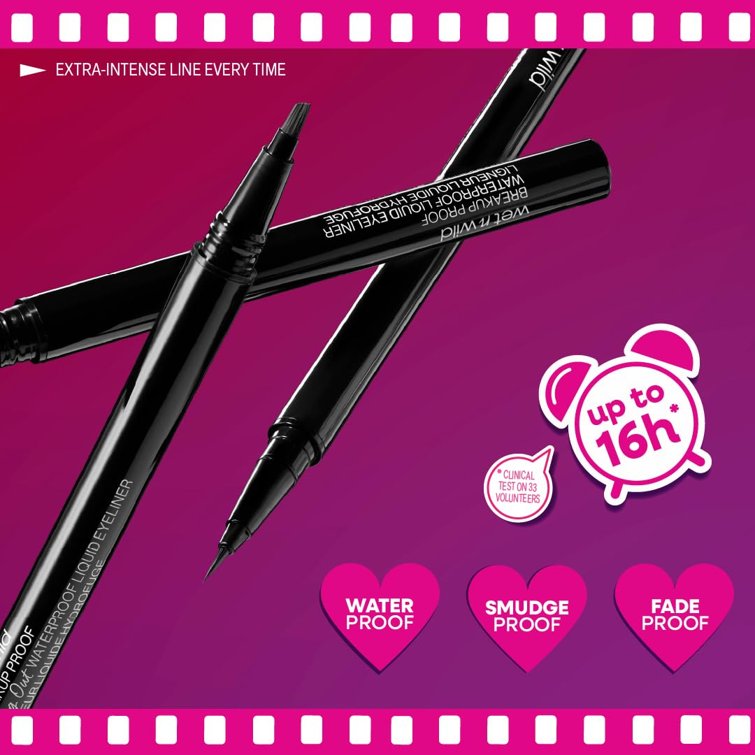 Wet n Wild Mega Last Liquid Eyeliner - Waterproof, Ultra-Fine Brush, 16-Hour Wear | Black, Cruelty-Free & Vegan