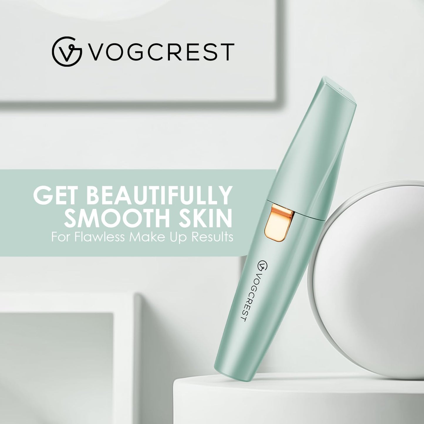 VG VOGCREST Eyebrow Facial Trimmer: 2 in1 Rechargeable Facial Hair Removal and Eyebrow Shaver - Face Lips Body Painless Facial Razor with Built-in LED Light (Pastel Green)