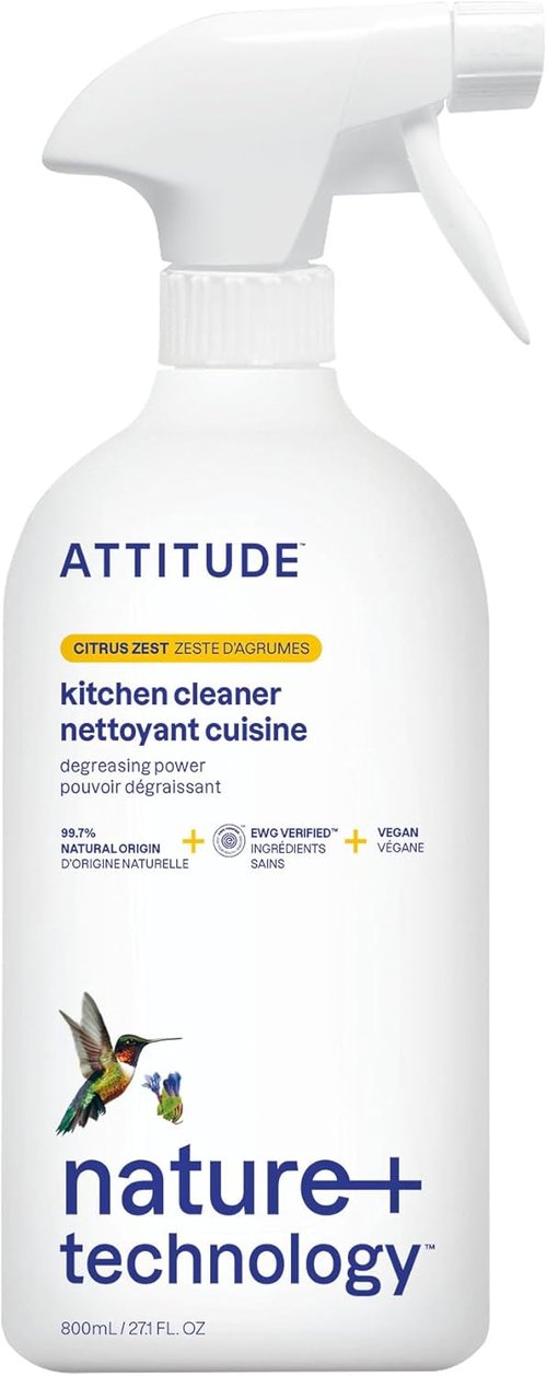 ATTITUDE Kitchen Cleaner Spray - EWG Verified Plant-Based Degreaser | Citrus Zest Scent, 27.1 Fl Oz