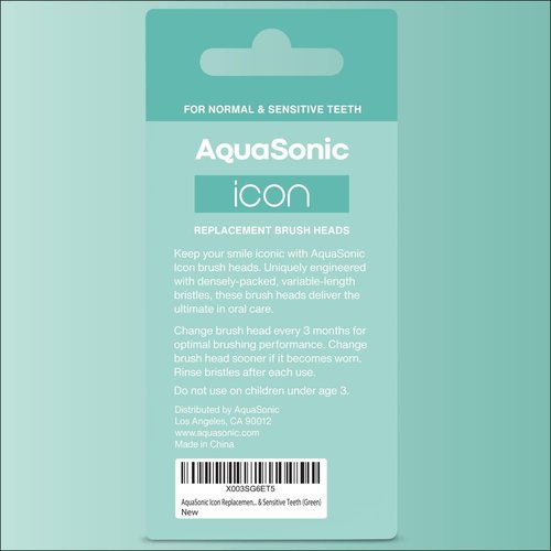AquaSonic Icon Replacement Brush Heads - 2 Pack for Normal & Sensitive Teeth | Mint Compatibility