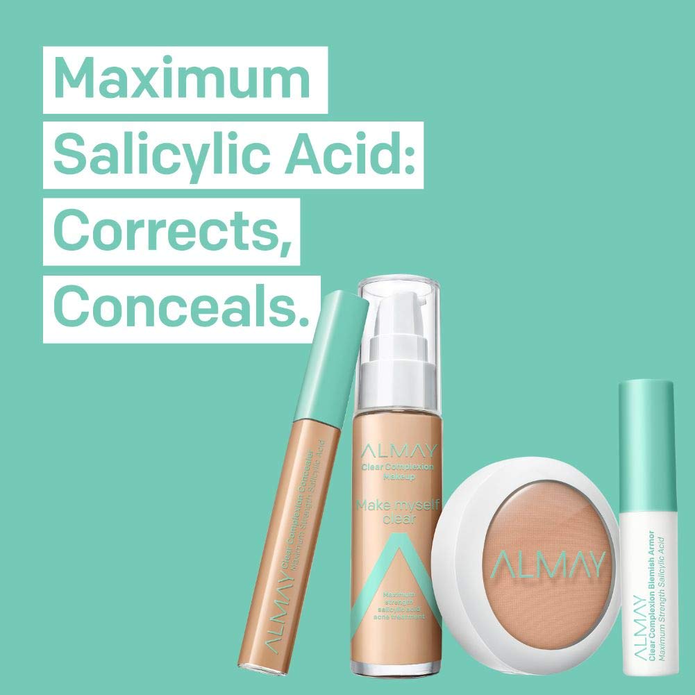Almay Acne Face Makeup Foundation - Salicylic Acid for Clear Skin, Matte Finish, 100 Ivory, 1 Oz
