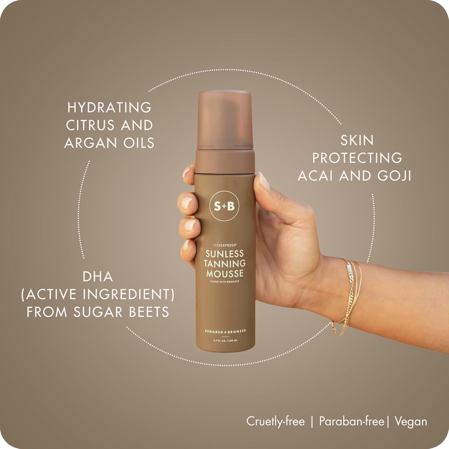 SUGARED + BRONZED Sunless Tanning Mousse - FlexExpress Self Tanner for Natural Glow, 6 Fl Oz