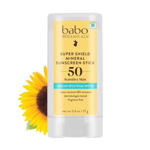 BABO Botanicals SPF 50 Super Shield Sunscreen Stick | 70% Organic, Natural Zinc Oxide, Water Resistant, Fragrance-Free
