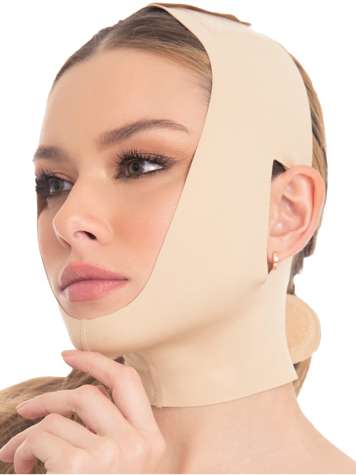 M&D Face Slimming Chin Strap Lipo Compression Garment Mentonera Postquirúrgica Facial Beige XL