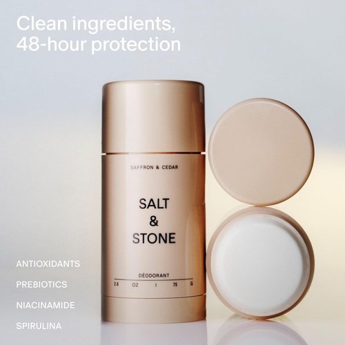 Salt & Stone Aluminum Free Deodorant - Extra Strength 48-Hour Protection for Men & Women | Saffron & Cedar Scent