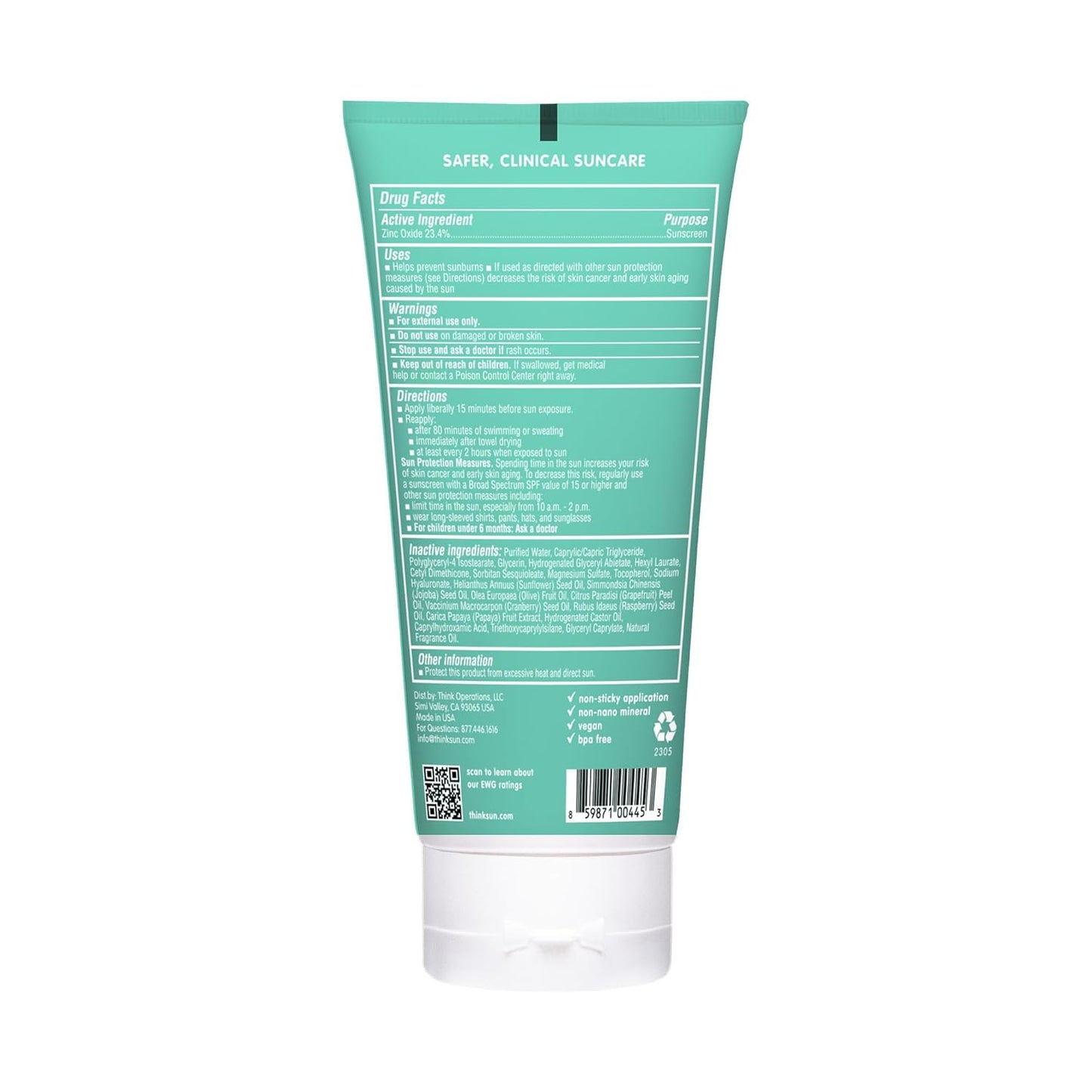 Thinkkids SPF 50+ Mineral Sunscreen - Safe & Natural Water-Resistant Sun Cream for Children - 6 Fl Oz