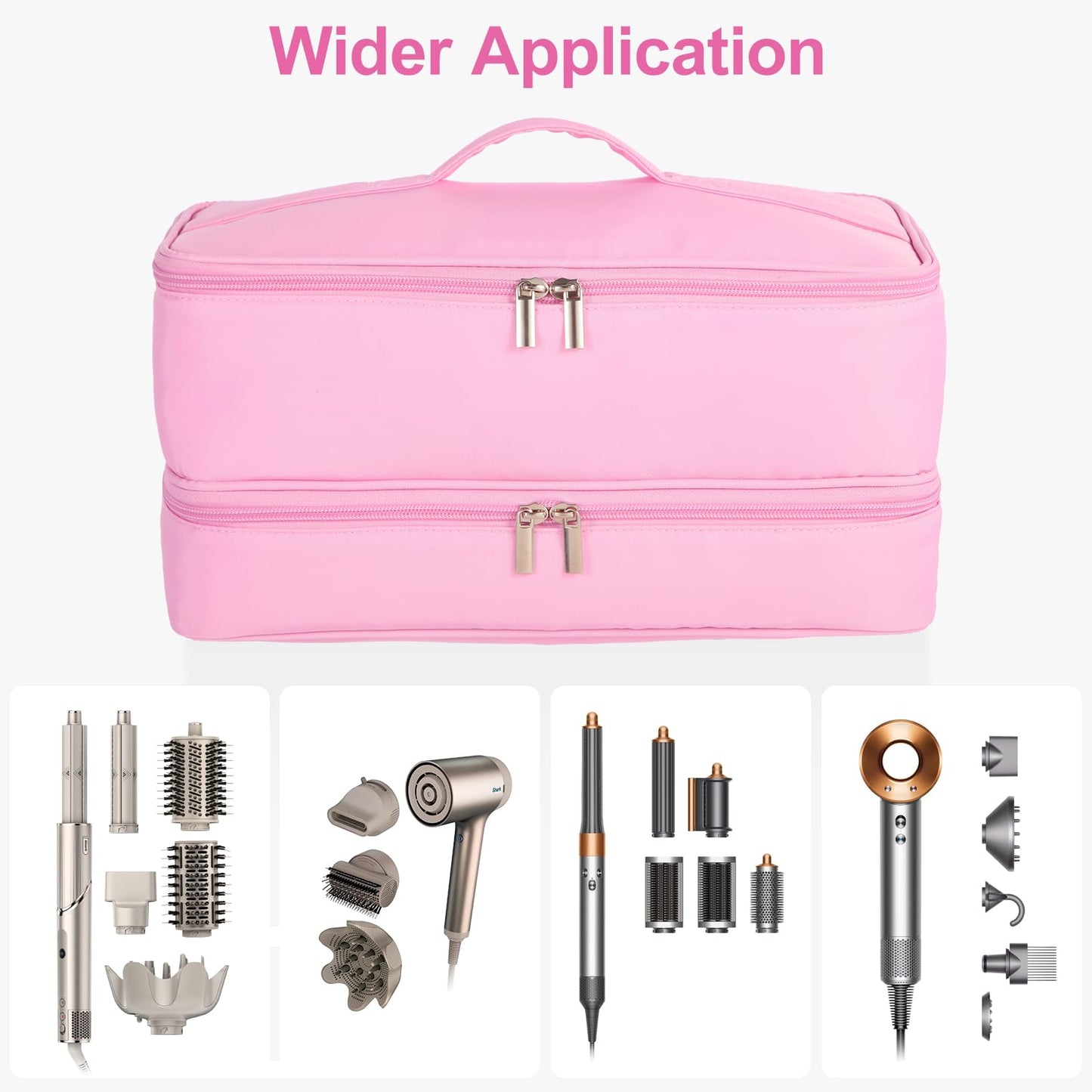 GENCAM Double-Layer Carrying Case for Shark Flexstyle, Travel Case for Shark 430/440 Flex Style, Portable Storage Bag for Shark Flexstyle/Dyson Airwrap Styler and Attachments (pink)