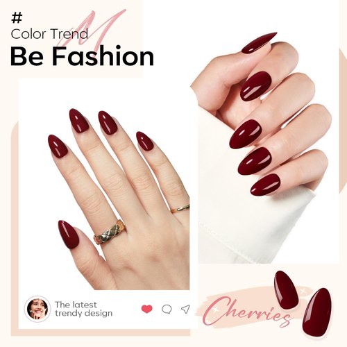 Modelones Christmas Press-On Nails - Red Short Almond Fake Nails | Reusable Kit with Glue & 30 Pcs in 15 Sizes