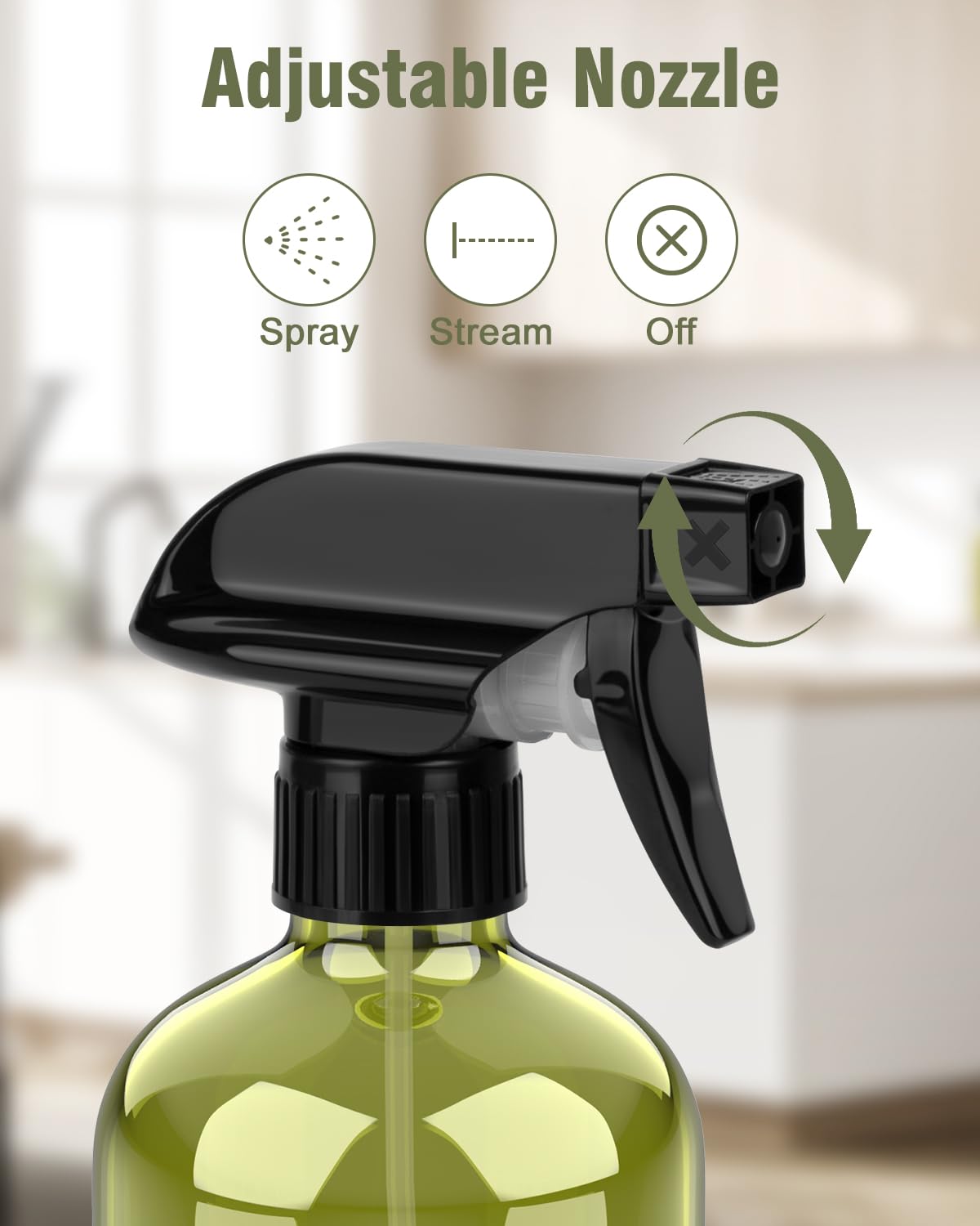 Glass Spray Bottle, Olive Green Glass Spray Bottle Set & Accessories for Non-toxic Window Cleaners Aromatherapy Facial Hydration Watering Flowers Hair Care (2 Pack/16 oz)