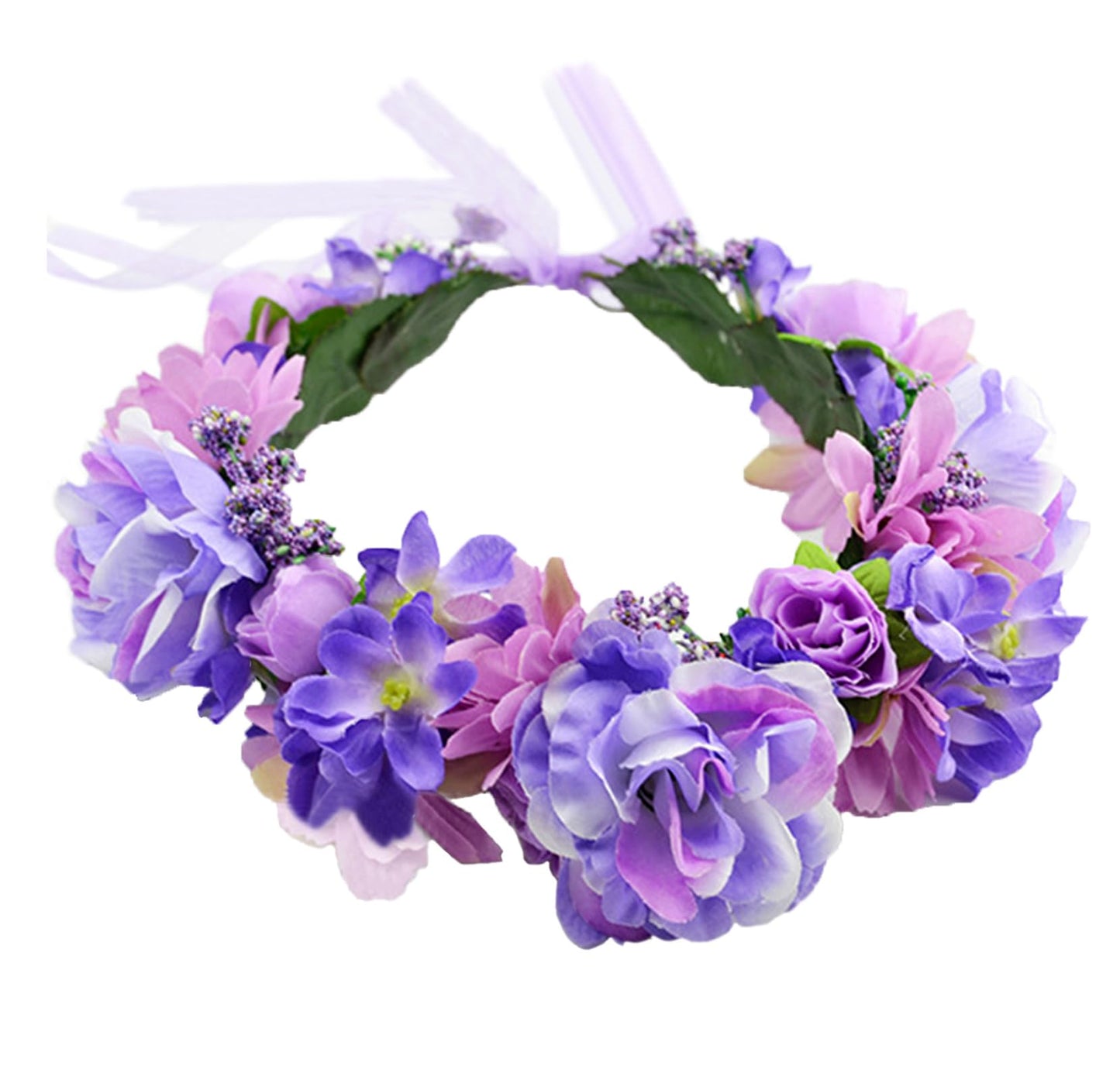 Trepveter Fairy Flower Crown Woodland Headband Elf Floral Headpiece Hair Wreath Elven Circlet for Women Girls Cosplay Halloween Bridal Wedding Photo Props Renaissance Prom Lavender