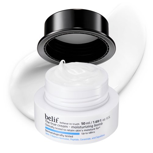 Belif Moisturizing Bomb - Daily Ceramide Moisturizer with Peptide & Squalane for 48hr Hydration | Lightweight Anti-Aging Cream, 1.68 fl oz (50ml)