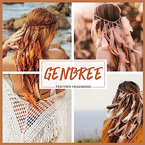 GENBREE Boho Feather Headband Gypsy Headpiece Bohemian Hippie Headbands Indian Hair Band Long Feather Hair Accessories for Women (Pattern 1)