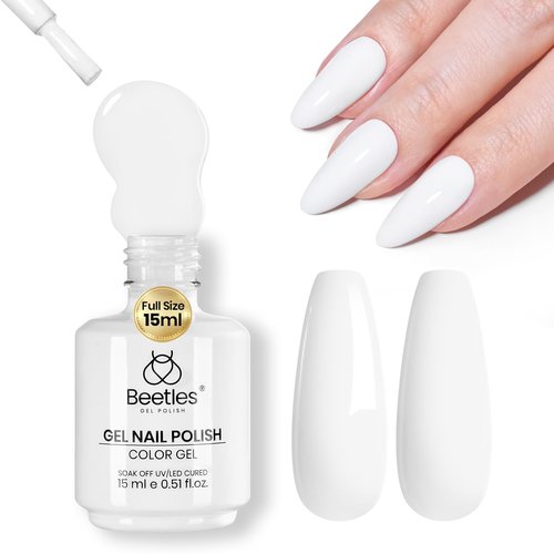 Beetles White Gel Nail Polish - 15ML Full Size French UV Nail Polish Soak Off Nail Art Manicure Salon DIY Design Home Snowdrop Gift for Woman Colorful Bottle Gel