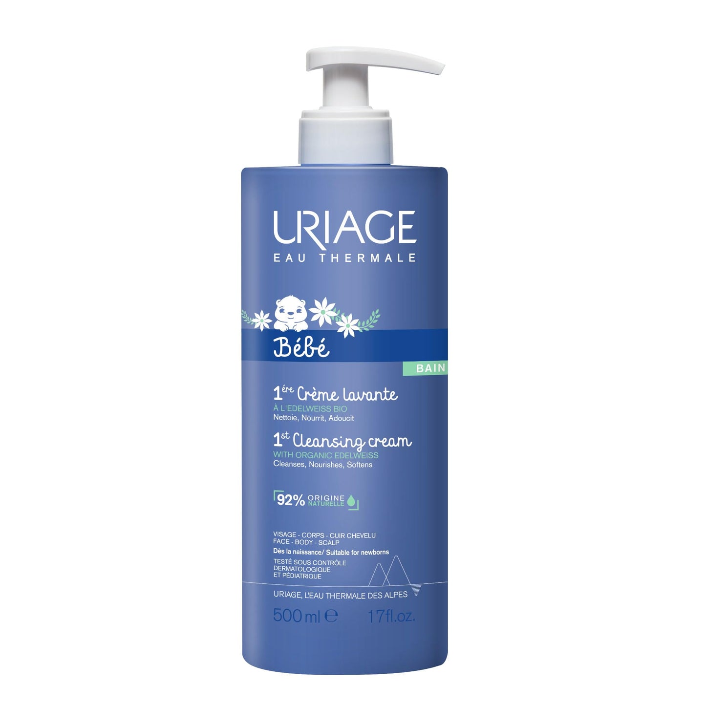 Uriage Baby Body Wash & Scalp With Organic Edelweiss & Shea Butter, Gently Cleanses & Preserves The Hydrolipidic Film, Lovely Scent, Foaming Creamy Texture, Soap-Free, Physiological Ph