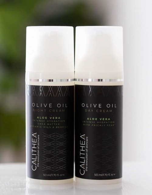 Calithea Olive Oil Face Cream Set - Hydrating Day & Night Skincare with Aloe Vera & Shea Butter | 2 x 50ml