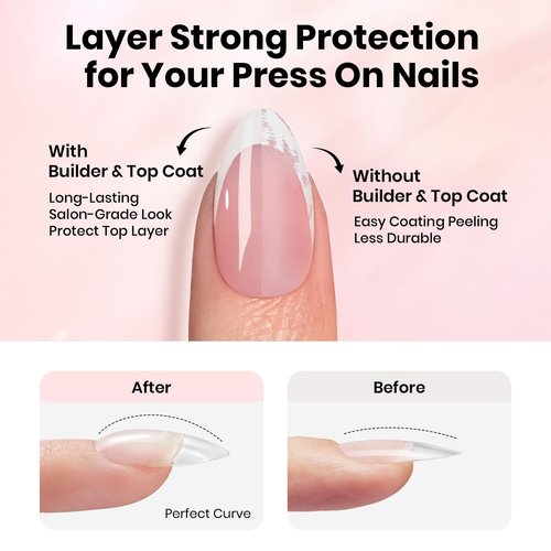 Beetles 4Pcs 15ml HEMA-Free Nail Tips Glue Kit with Builder Nail Gel, No Wipe Top Coat & Portable Nail Lamp, All-in-One Nail Extension Kit for Press on Nails False Nail Tips, DIY Salon Nails at Home