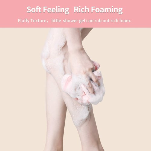 Yiclick Exfoliating Body Scrubber, Back Scrubber for Shower Bath, Japanese Scrub Wash Cloth, Exfoliating Washcloth Towel for Men Women, Body Exfoliator Loofah Luffa Sponge Net Rag Back Washer (Pink)